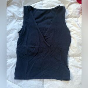 Brandy Melville Navy Plunge Stretchy Top